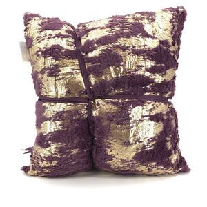 Envogue Decorative Pillows Faux Fur Purple Gold Size 20" x 20" Pair of Two